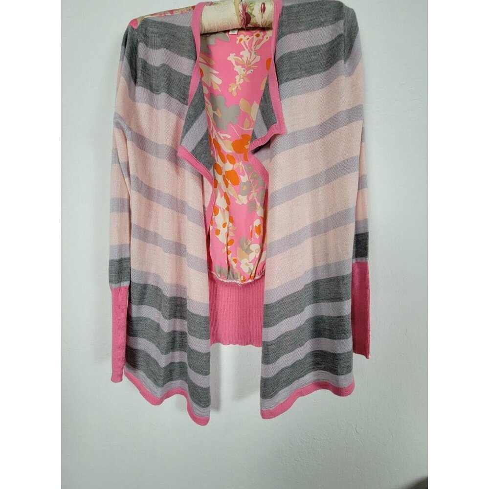 Clements Ribeiro Portobello Wool Blend Waterfall Cardigan Large Mixed Print Pink